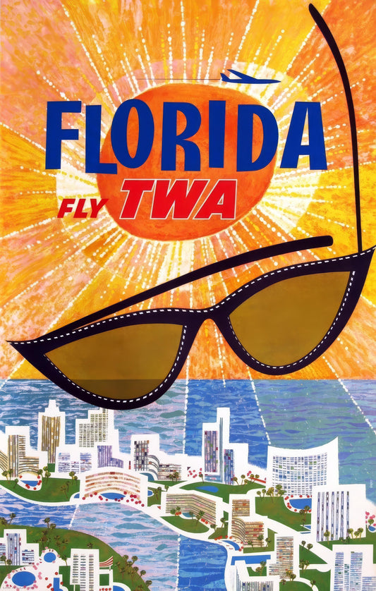 1960s Florida Fly TWA Vintage Style Travel Poster
