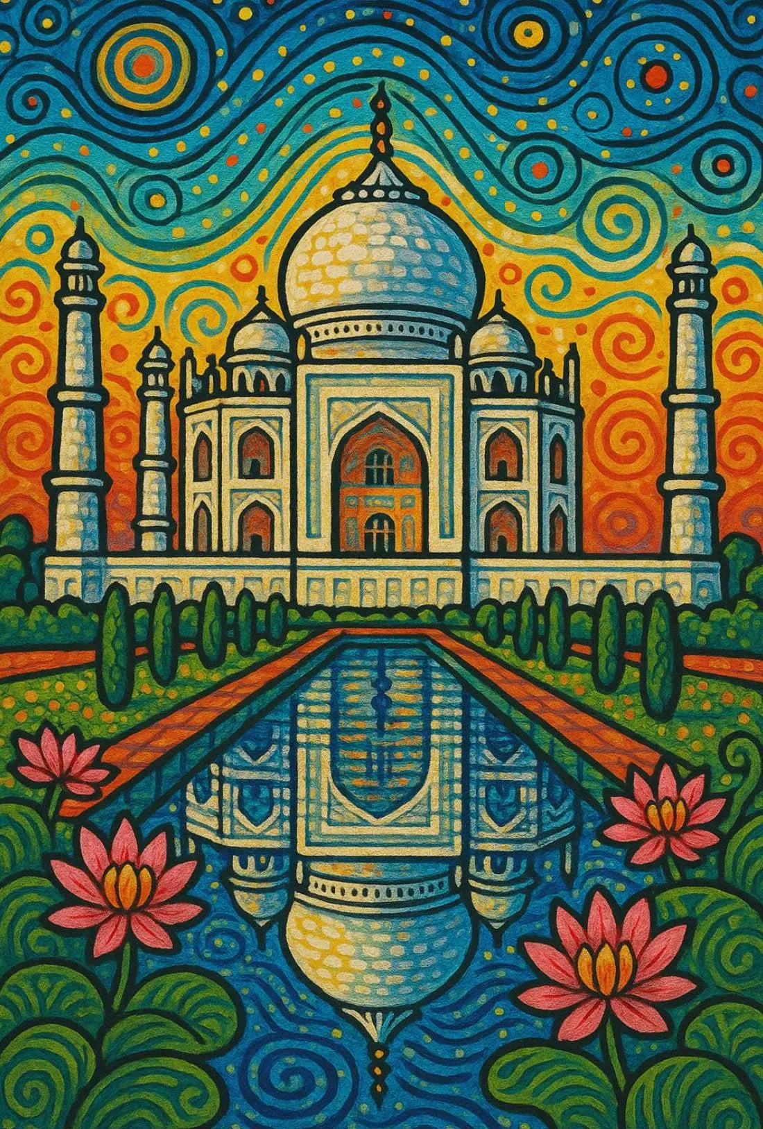 Taj Mahal Van Gogh Style Travel Poster PosterGoat