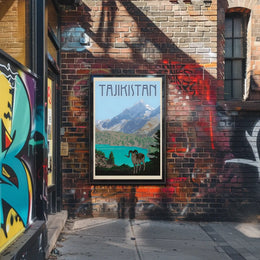 Tajikistan Adventure Vintage Travel Illustration Scenic Landscape Poster PosterGoat