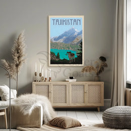 Tajikistan Adventure Vintage Travel Illustration Scenic Landscape Poster PosterGoat