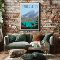 Tajikistan Adventure Vintage Travel Illustration Scenic Landscape Poster PosterGoat
