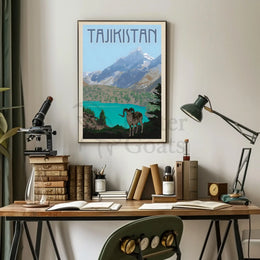 Tajikistan Adventure Vintage Travel Illustration Scenic Landscape Poster PosterGoat