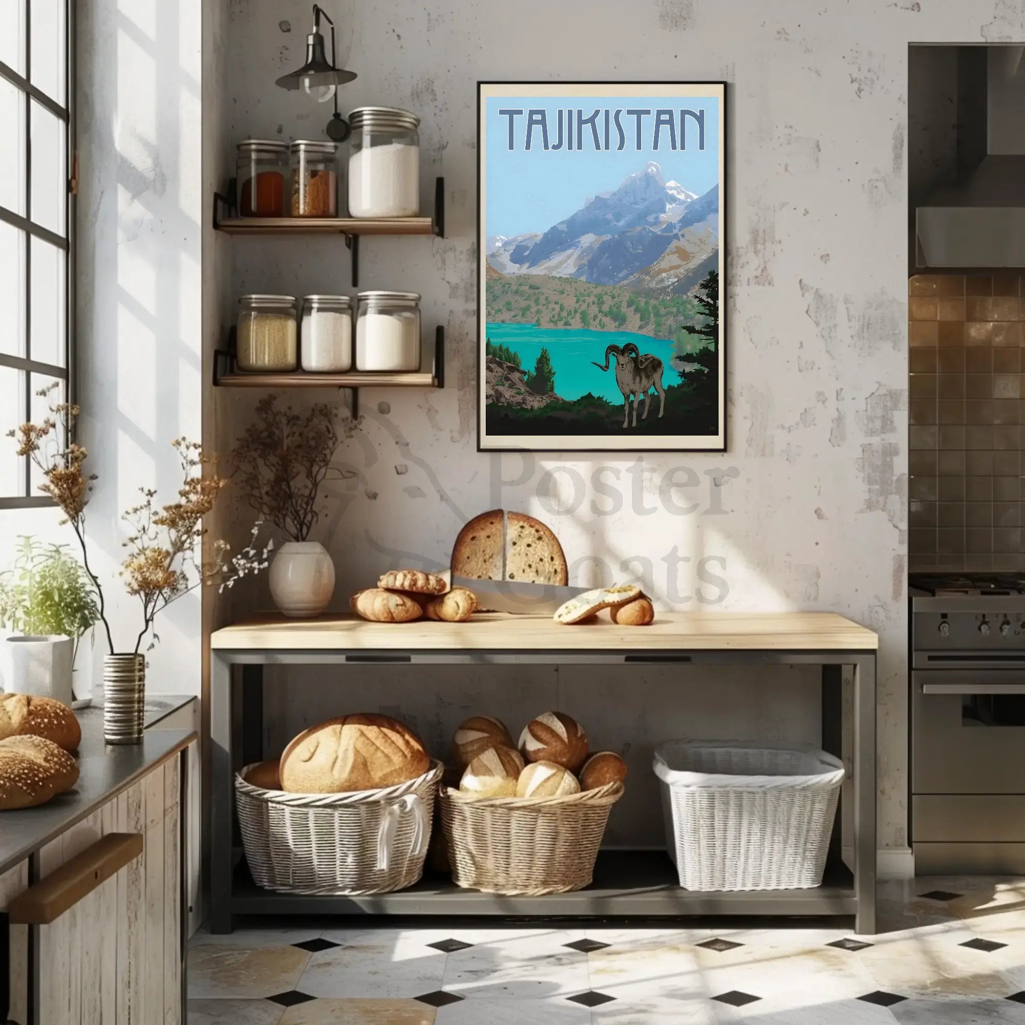 Tajikistan Adventure Vintage Travel Illustration Scenic Landscape Poster PosterGoat
