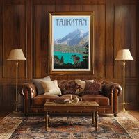 Tajikistan Adventure Vintage Travel Illustration Scenic Landscape Poster PosterGoat