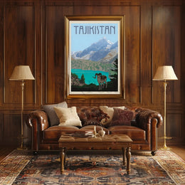 Tajikistan Adventure Vintage Travel Illustration Scenic Landscape Poster PosterGoat