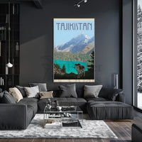 Tajikistan Adventure Vintage Travel Illustration Scenic Landscape Poster PosterGoat