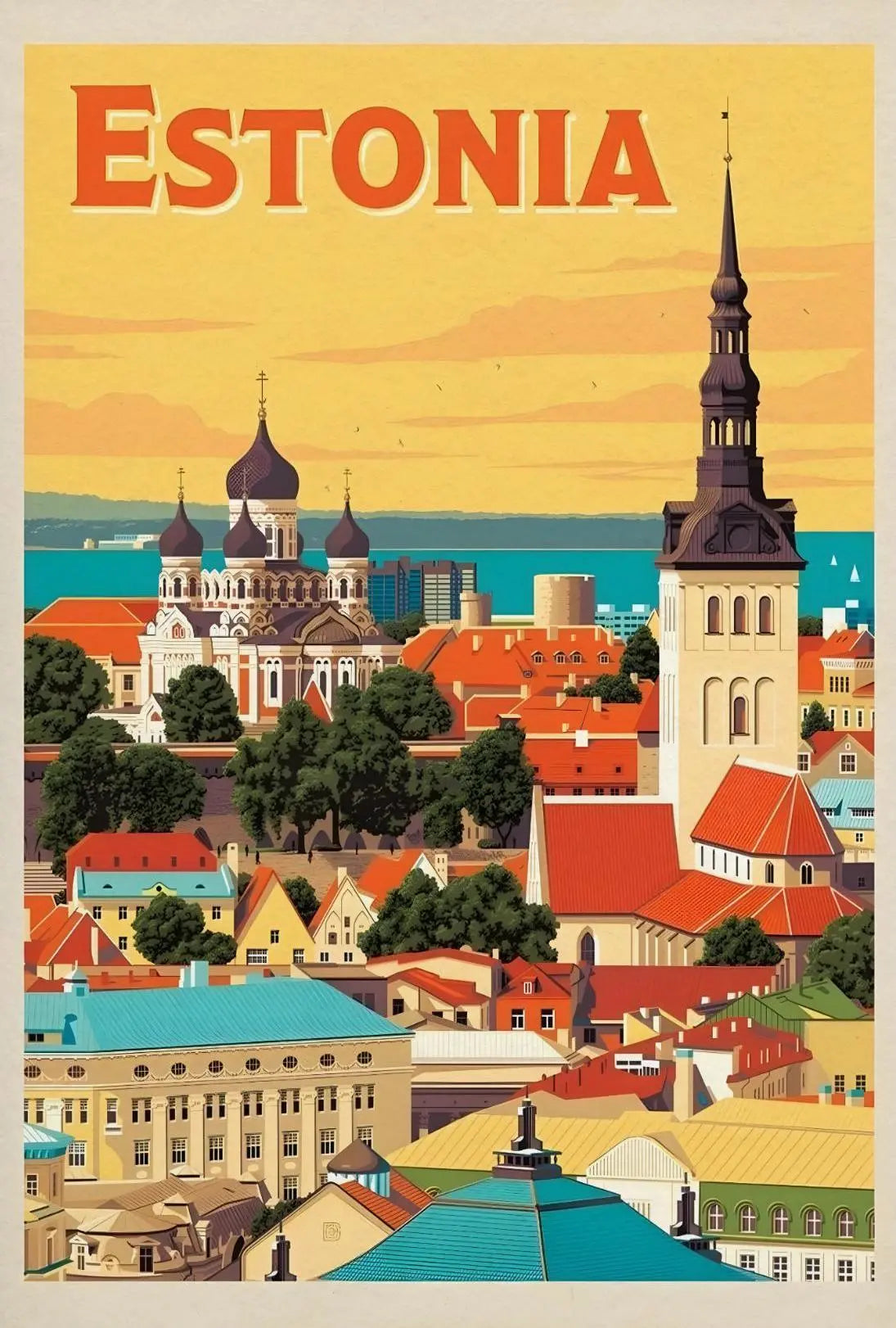 Tallinn Cityscape Heritage Art Print Travel Poster PosterGoat