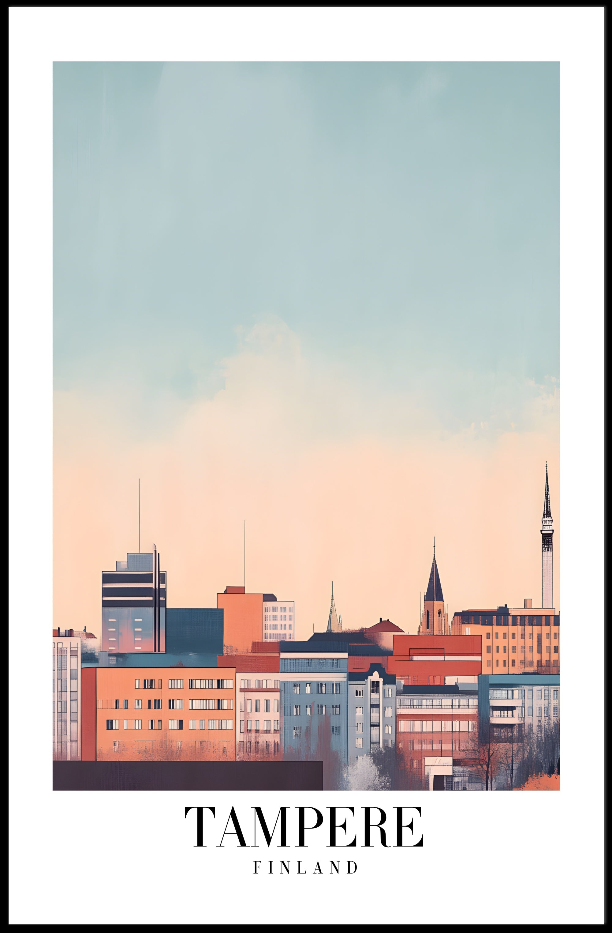Tampere Cityscape Serene Skyline Modern Urban Cityscape Poster PosterGoat