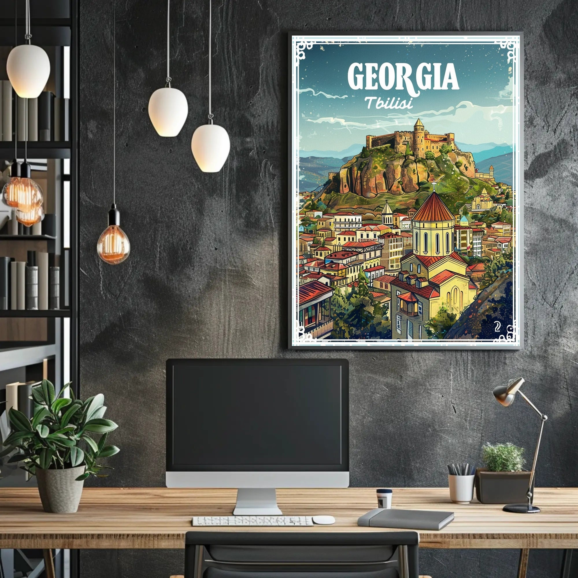 Tbilisi Skyline Illustrative Design Urban or Cityscape Poster PosterGoat