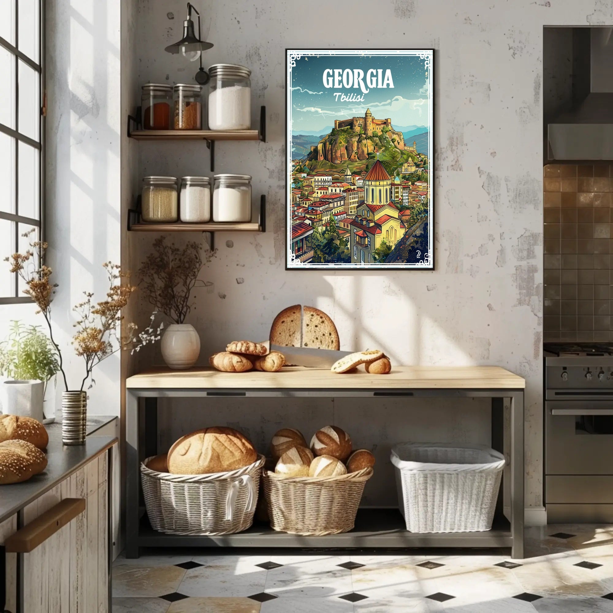 Tbilisi Skyline Illustrative Design Urban or Cityscape Poster PosterGoat