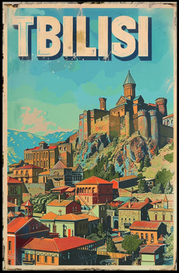 Tbilisi Vintage Travel Poster Featuring Narikala Fortress PosterGoat