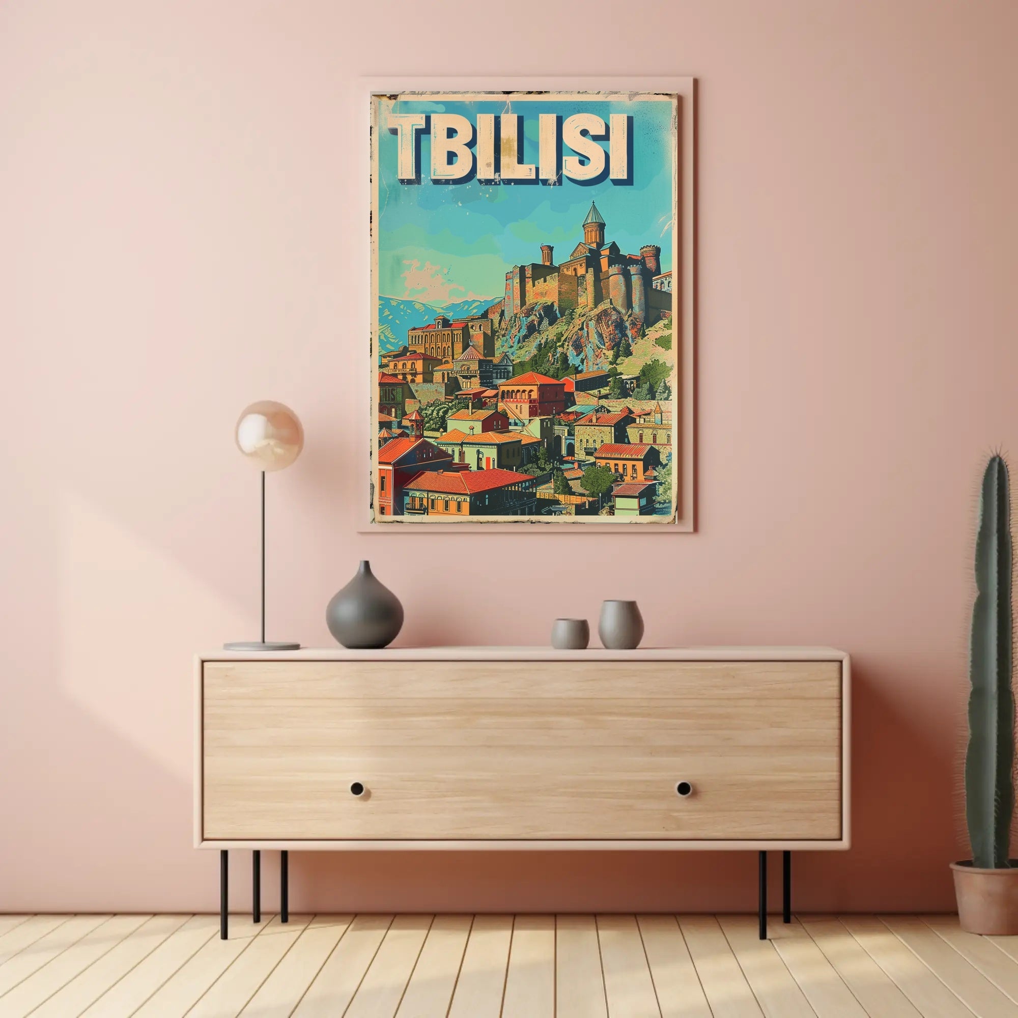 Tbilisi Vintage Travel Poster Featuring Narikala Fortress PosterGoat
