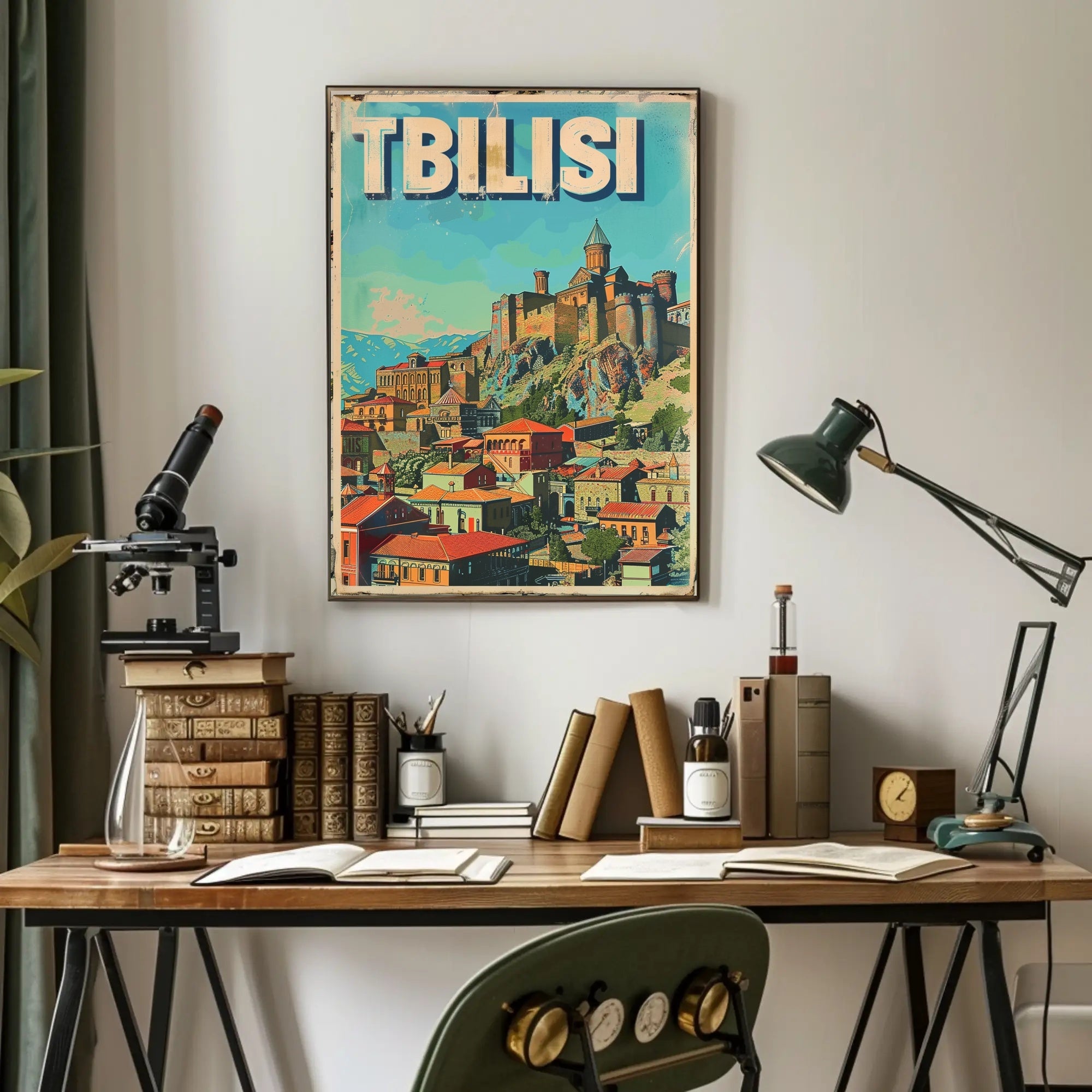 Tbilisi Vintage Travel Poster Featuring Narikala Fortress PosterGoat