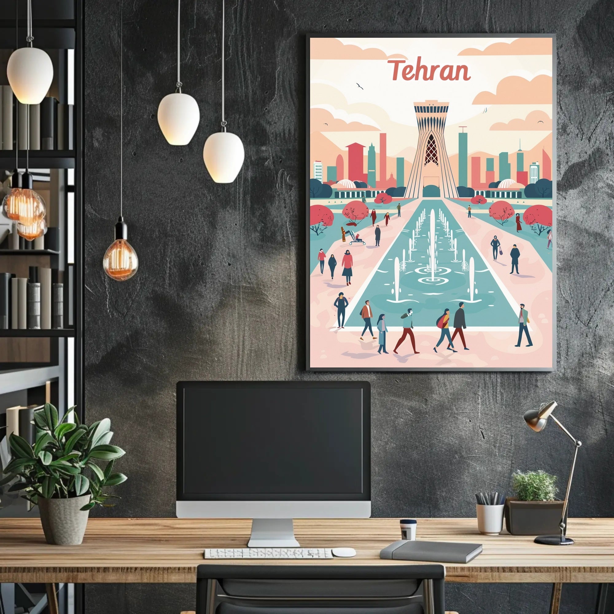 Tehran Urban Landscape Modern Stylized Art Urban or Cityscape Poster PosterGoat
