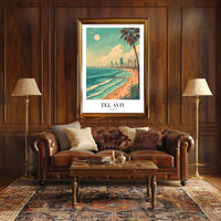 Tel Aviv Beachfront Urban Skyline Travel Poster PosterGoat