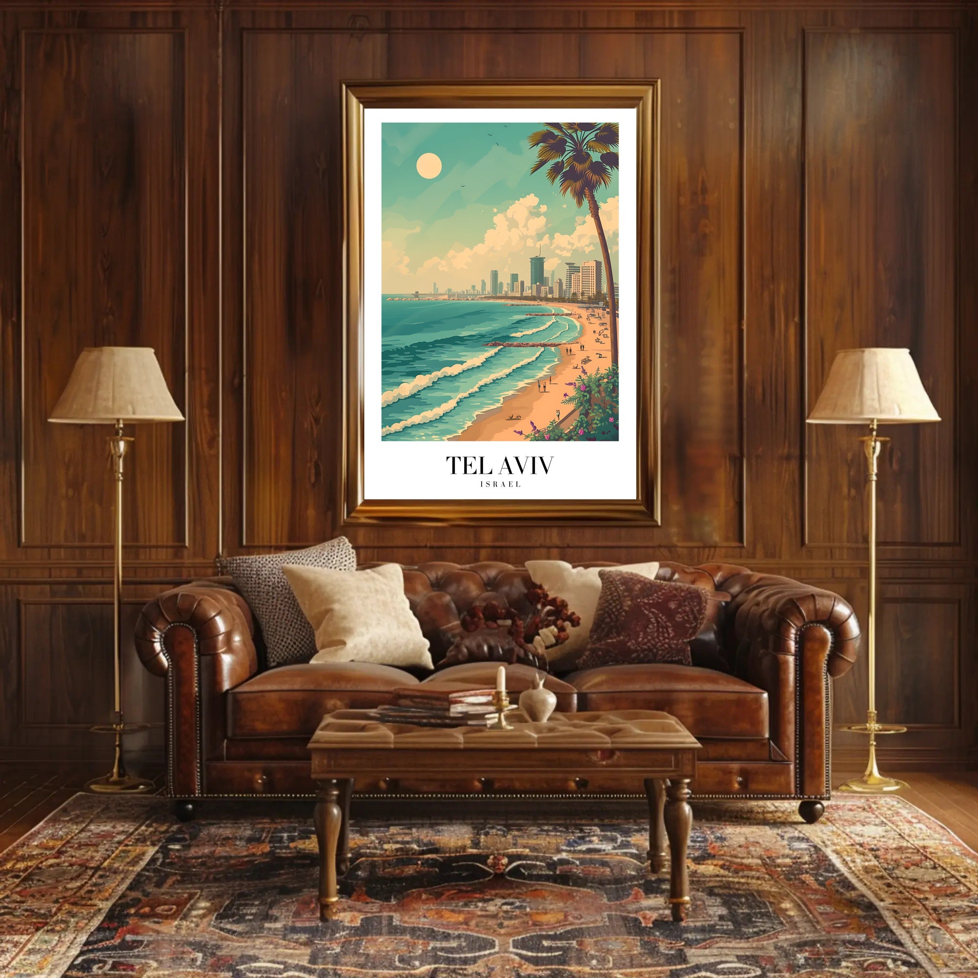 Tel Aviv Beachfront Urban Skyline Travel Poster PosterGoat