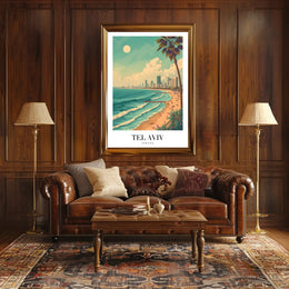 Tel Aviv Beachfront Urban Skyline Travel Poster PosterGoat