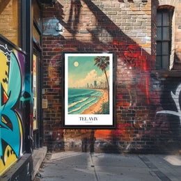 Tel Aviv Beachfront Urban Skyline Travel Poster PosterGoat