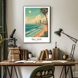 Tel Aviv Beachfront Urban Skyline Travel Poster PosterGoat