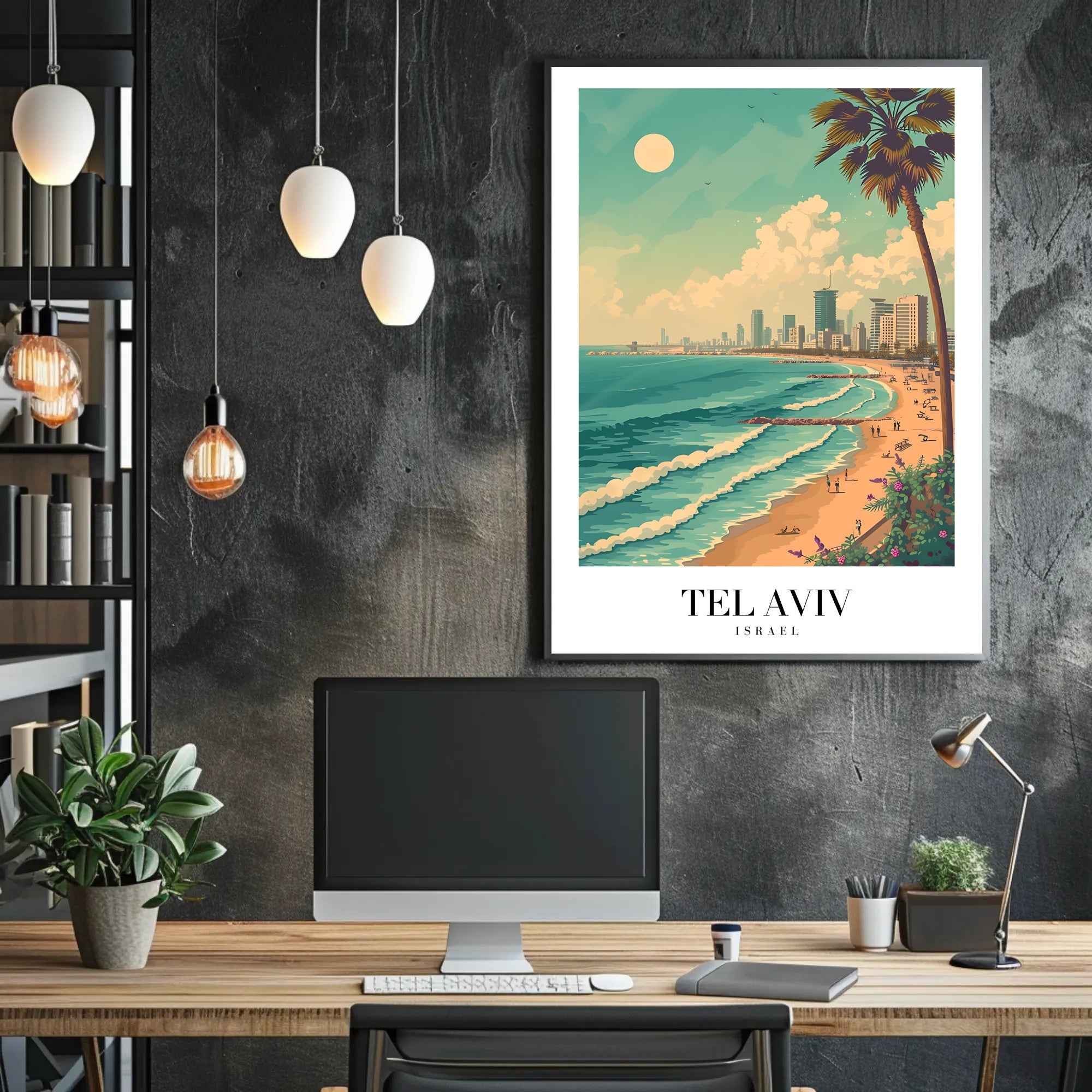 Tel Aviv Beachfront Urban Skyline Travel Poster PosterGoat