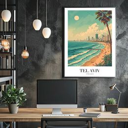 Tel Aviv Beachfront Urban Skyline Travel Poster PosterGoat