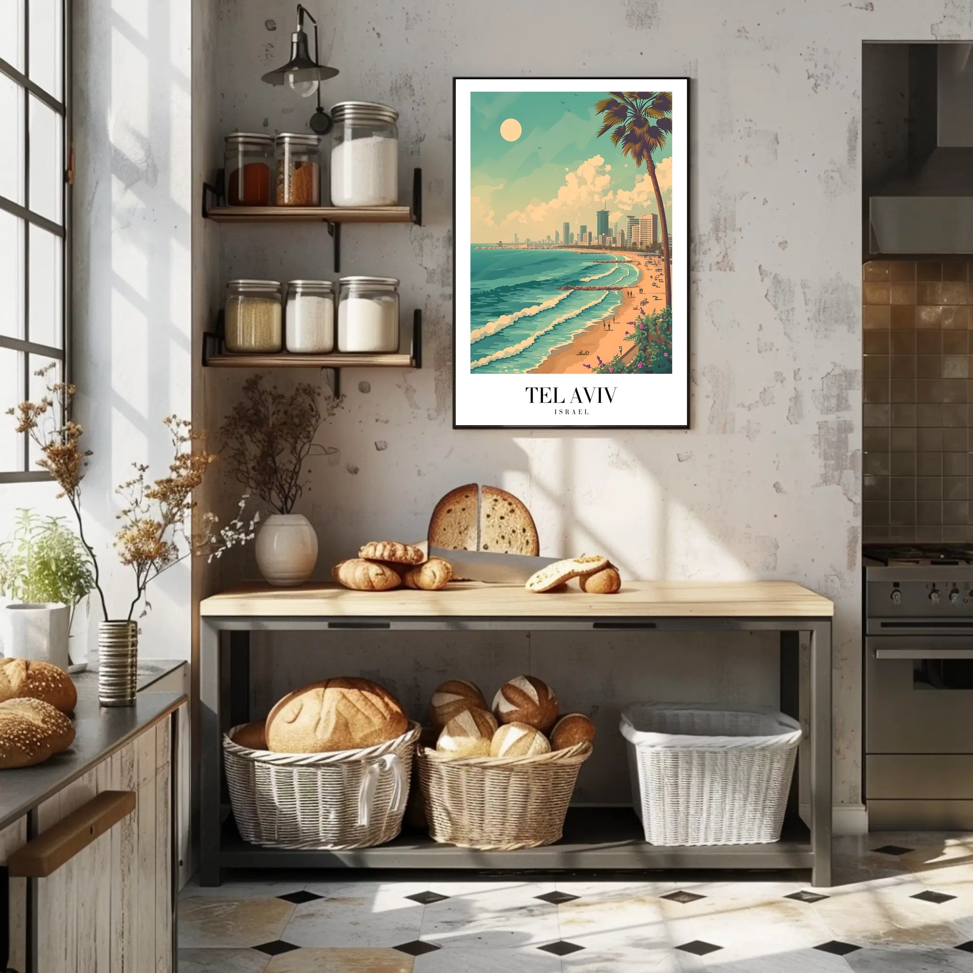 Tel Aviv Beachfront Urban Skyline Travel Poster PosterGoat