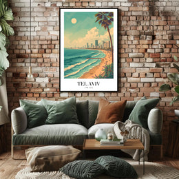Tel Aviv Beachfront Urban Skyline Travel Poster PosterGoat