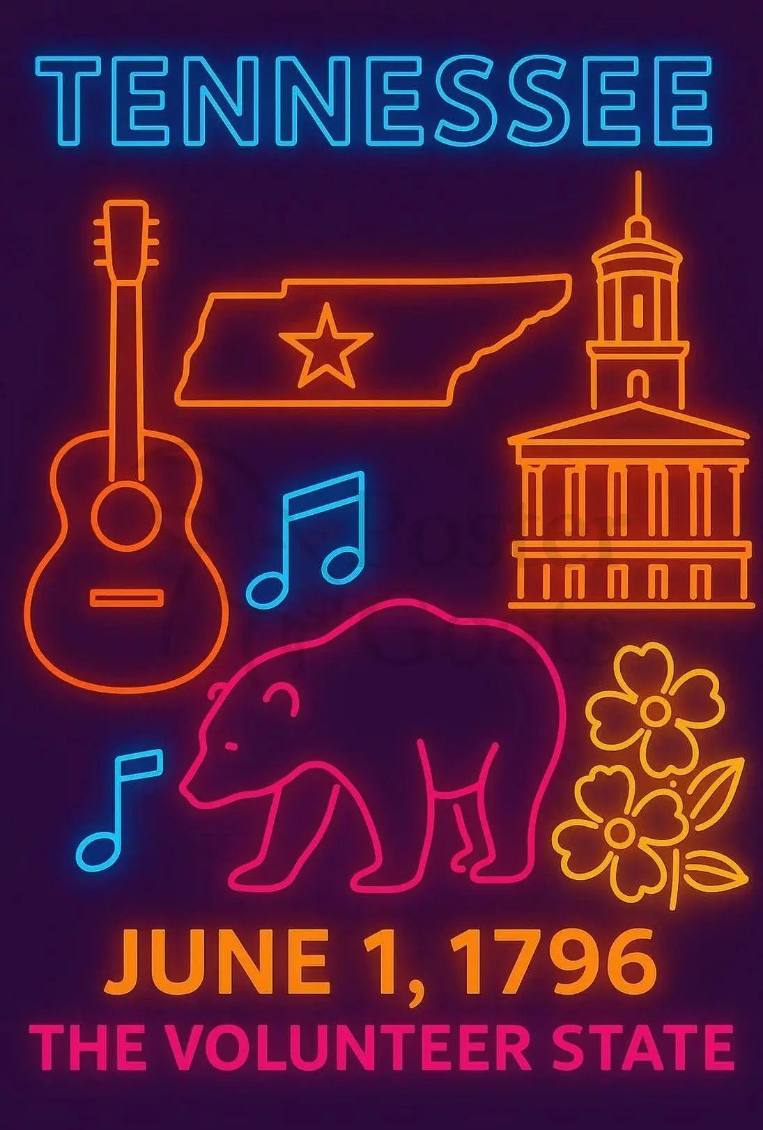 Tennessee Neon Celebration Cultural or Heritage Poster PosterGoat