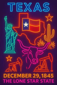 Texas Annexation Celebration Neon Art Cultural Heritage Poster PosterGoat