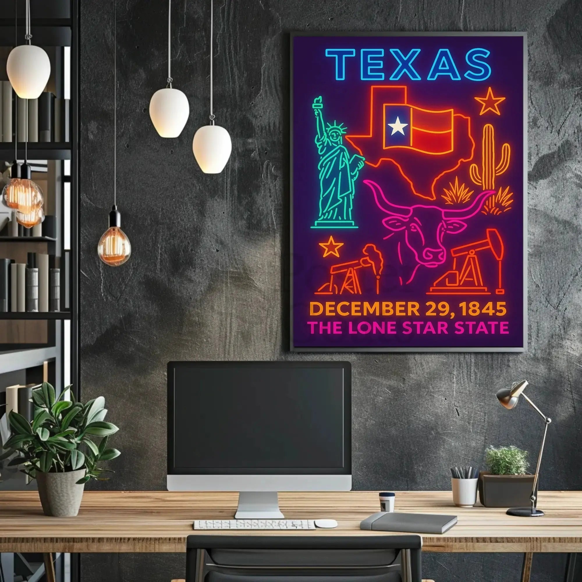 Texas Annexation Celebration Neon Art Cultural Heritage Poster PosterGoat