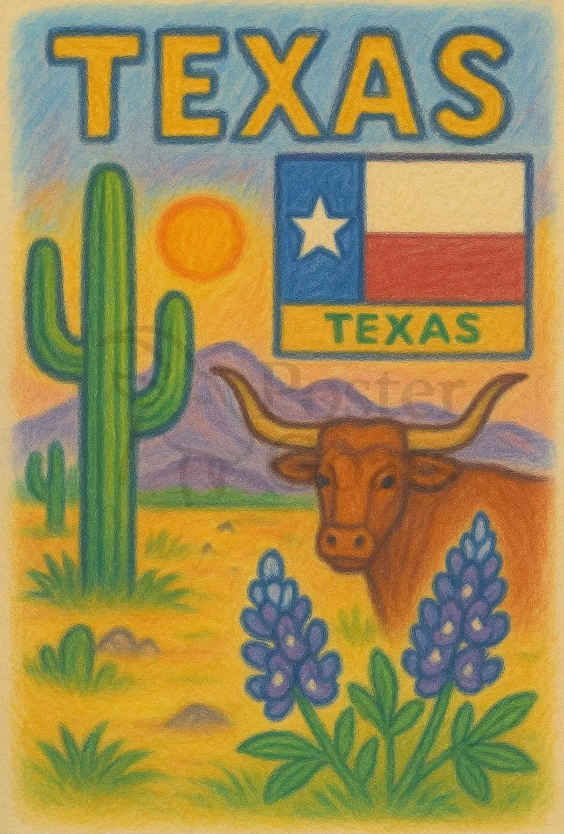 Texas Charm: Rustic Longhorn Heritage Cultural or Heritage Poster PosterGoat