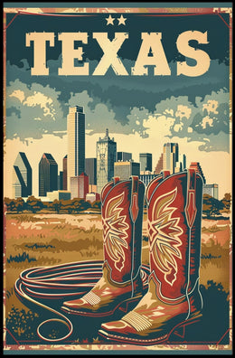 Texas Cowboy Boots and Skyline Cultural or Heritage Poster PosterGoat