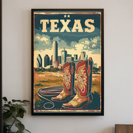 Texas Cowboy Boots and Skyline Cultural or Heritage Poster PosterGoat