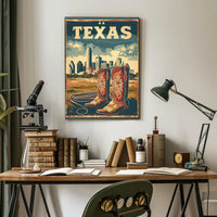 Texas Cowboy Boots and Skyline Cultural or Heritage Poster PosterGoat