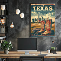 Texas Cowboy Boots and Skyline Cultural or Heritage Poster PosterGoat