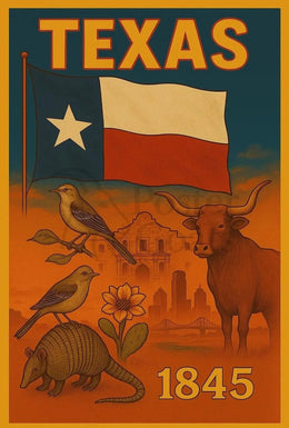 Texas Heritage Celebrated in Illustrative Cultural Poster PosterGoat