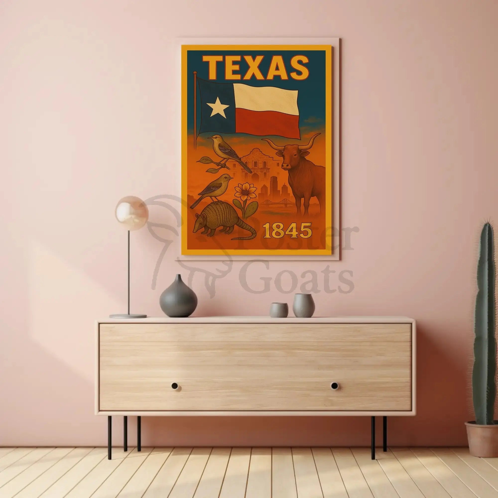 Texas Heritage Celebrated in Illustrative Cultural Poster PosterGoat