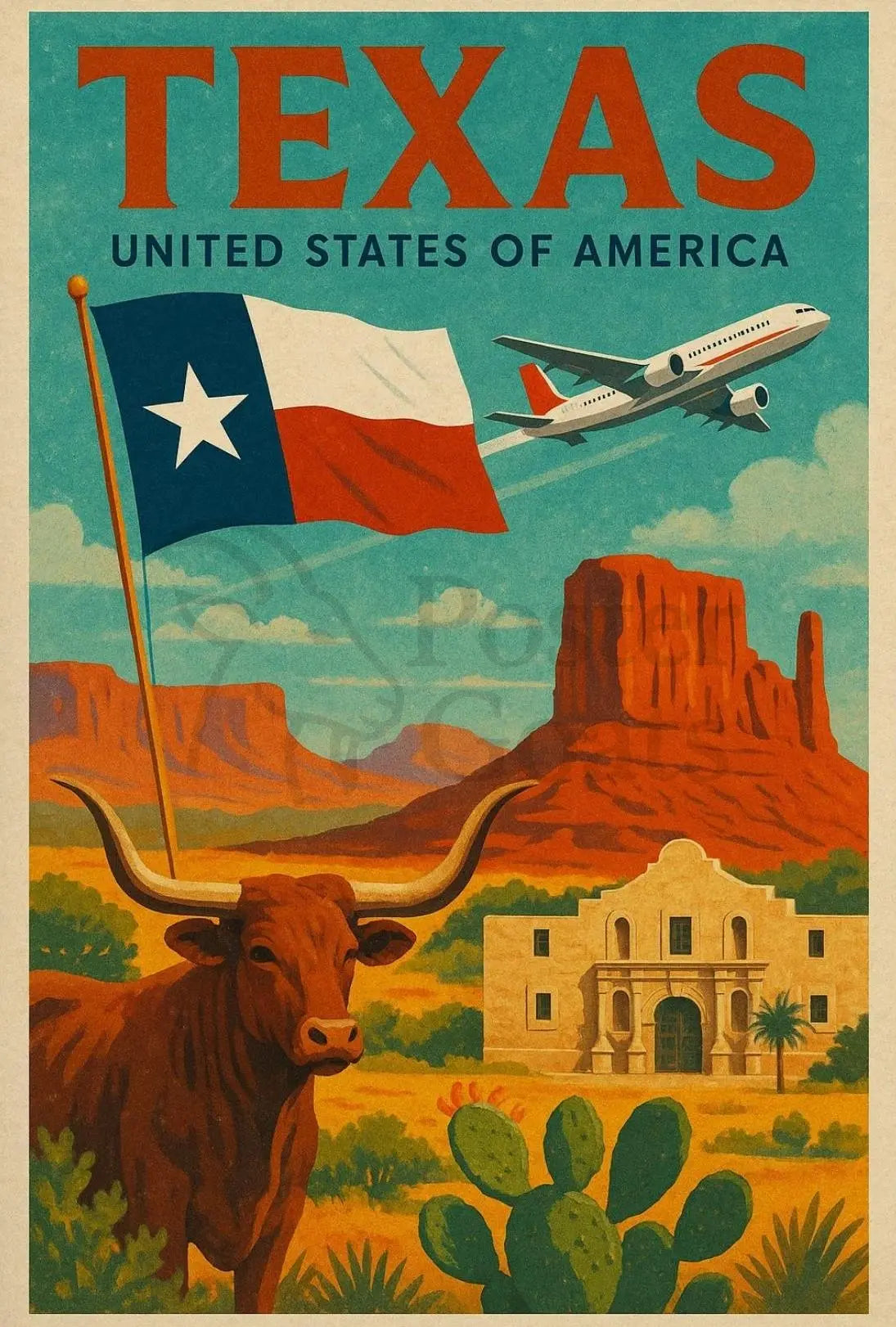 Texas Heritage Icons Vintage Travel Poster PosterGoat