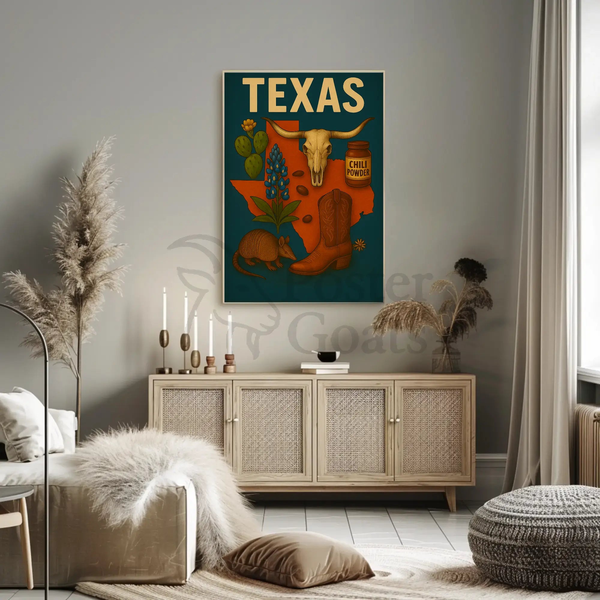 Texas Icons and Symbols Art Print Cultural or Heritage Poster PosterGoat