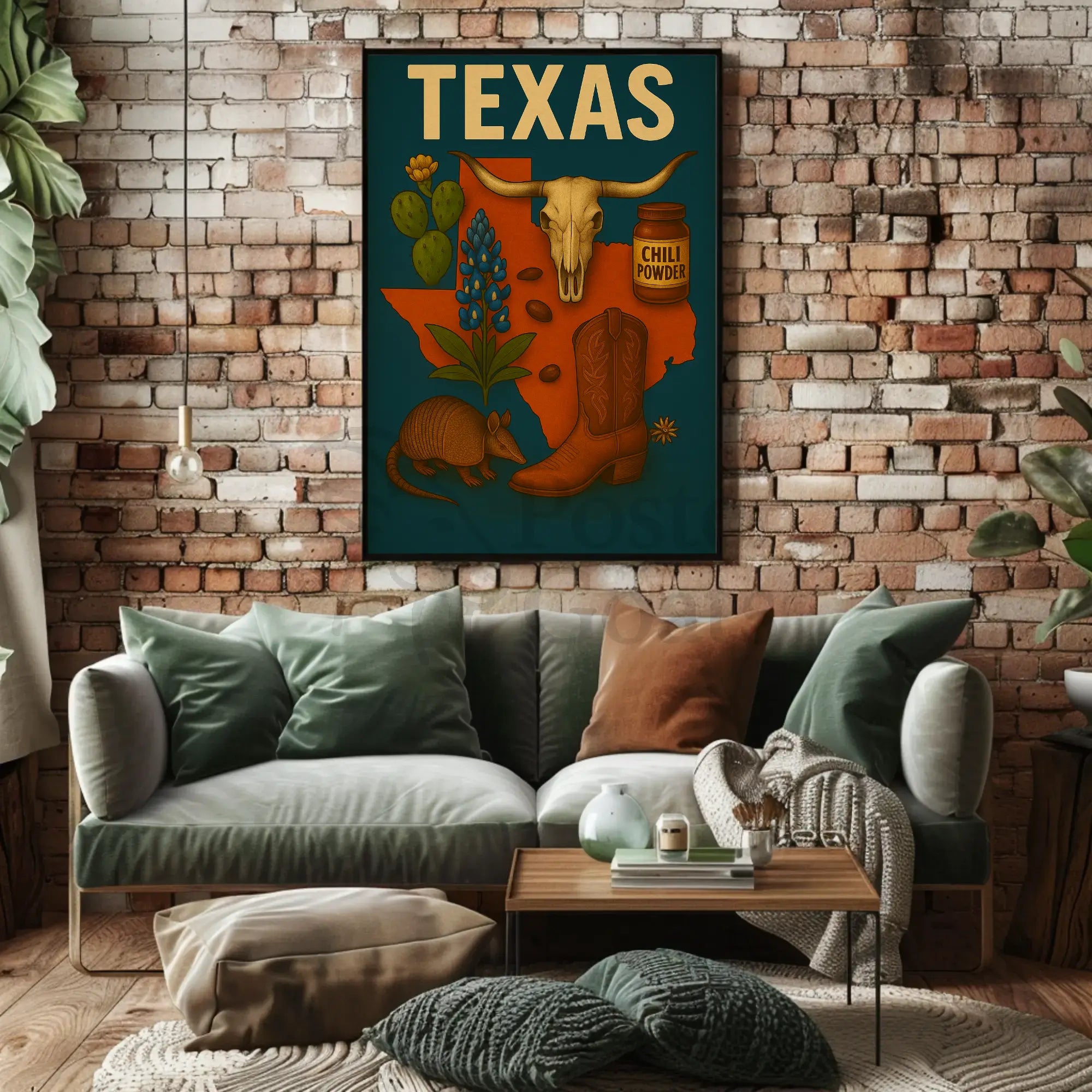 Texas Icons and Symbols Art Print Cultural or Heritage Poster PosterGoat