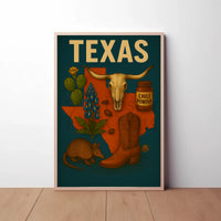 Texas Icons and Symbols Art Print Cultural or Heritage Poster PosterGoat