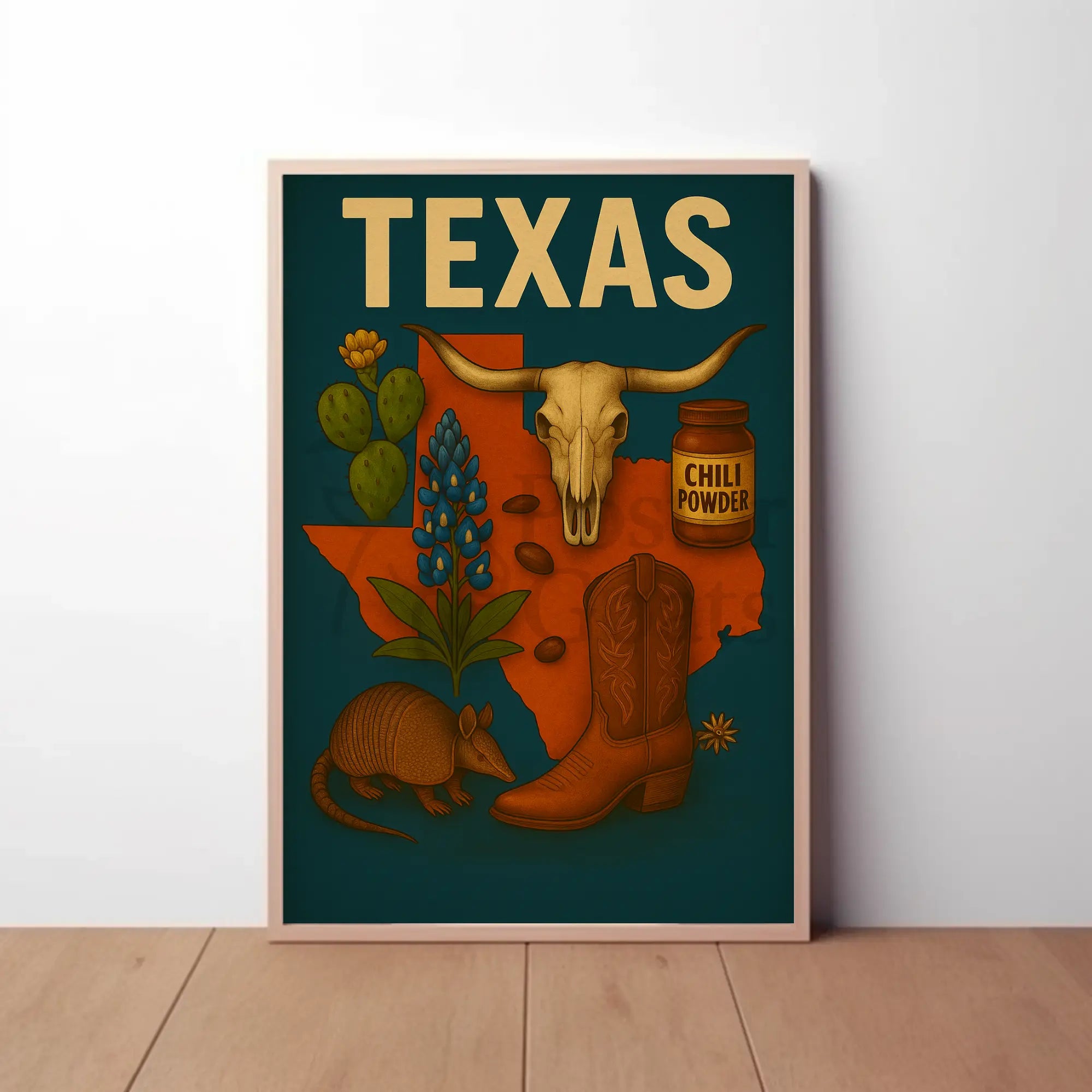 Texas Icons and Symbols Art Print Cultural or Heritage Poster PosterGoat