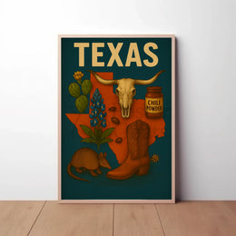 Texas Icons and Symbols Art Print Cultural or Heritage Poster PosterGoat