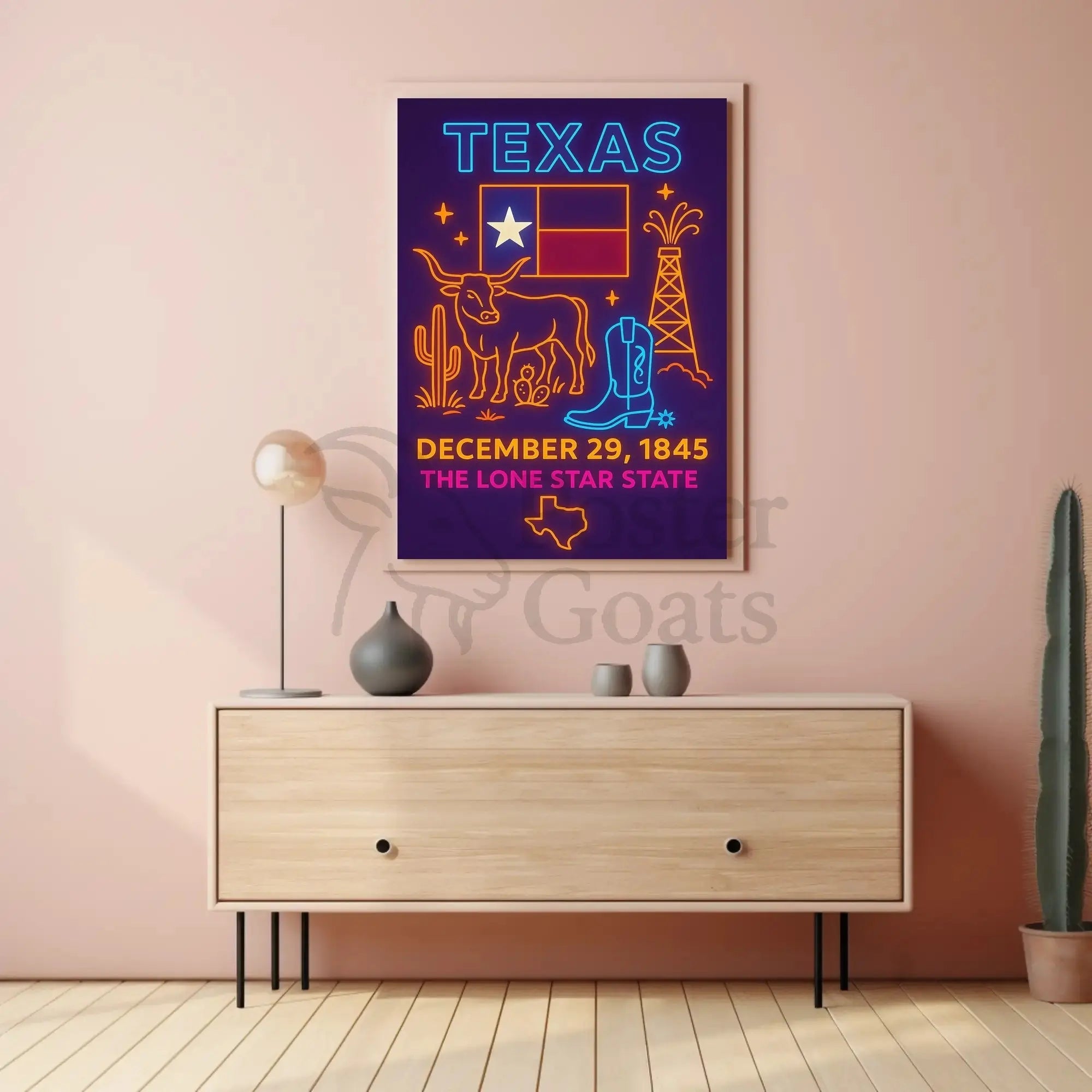 Texas Statehood Anniversary Neon Cultural Heritage Poster PosterGoat