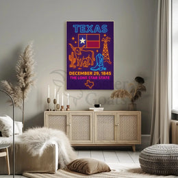 Texas Statehood Anniversary Neon Cultural Heritage Poster PosterGoat