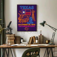 Texas Statehood Anniversary Neon Cultural Heritage Poster PosterGoat