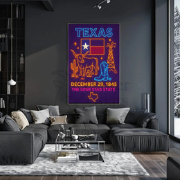 Texas Statehood Anniversary Neon Cultural Heritage Poster PosterGoat