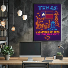 Texas Statehood Anniversary Neon Cultural Heritage Poster PosterGoat