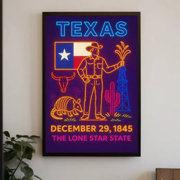 Texas Statehood Celebration Neon Art Cultural Poster PosterGoat