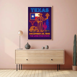 Texas Statehood Celebration Neon Art Cultural Poster PosterGoat